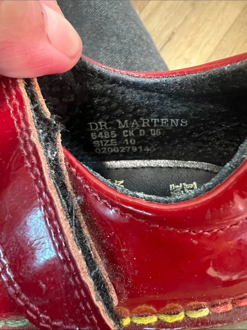 Dr. Martens Mary Jean Kids Glossy Red Mary Jane Shoes with Rainbow Welt sz 10